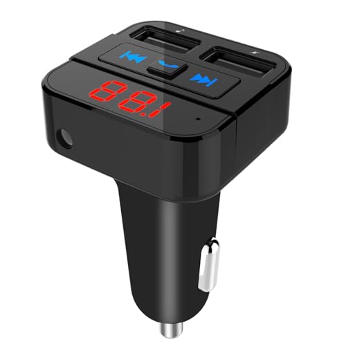 Bluetooth FM Transmitter, DeeprBetter Autoradio-Adapter mit Zwei USB-Anschlüssen, U-Disk-Unterstützung, AUX-Eingang, Bluetooth-Freisprecheinrichtung Auto Ladegerät für Smartphones von DeeprBetter