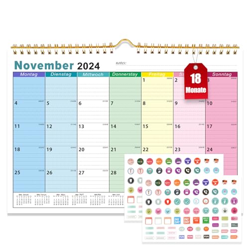 18 Monats Kalender 2025, Wandkalender 2025 Im A4 Querformat, Kalender 2025 Wandkalender, Familienplaner 2025 mit Jahreskalender Planung, Paarkalender vom Nov. 2024 bis Apr. 2026 - Regenbogen von Deepton