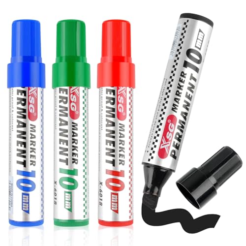 Deepton Permanentmarker, Schwarz, Rot, Blau, Grün 4 Farben Permanent Marker, 3-10 mm Keil-Spitze Wasserfest, Wischfest, Farbecht Schnell-Trocknend für Glas, Kunststoff, Metall, Holz (4 Farben, 10mm) von Deepton