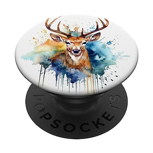 Aquarell-Hirsch-Design, Hirsch PopSockets mit austauschbarem PopGrip von Deer Gifts for Deer Hunters