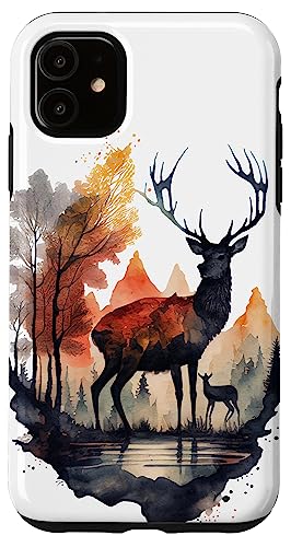 Hülle für iPhone 11 Hirsch Hirsch Wald Aquarell von Deer Merch
