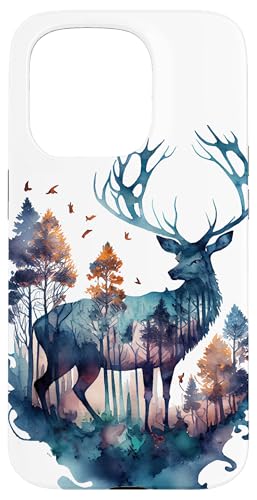 Hülle für iPhone 15 Pro Hirsch Hirsch Wald Aquarell von Deer Merch