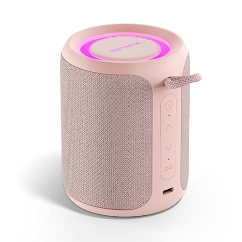 Deeyaple Bluetooth Lautsprecher Klein Tragbarer Musikbox 5.3 IPX7 Wasserdicht Kabellose Stereo Pairing Freisprech RGB Licht für Outdoor Camping Garten Party Reise 50% Lautstärke12H Wiedergabe Rosa von Deeyaple