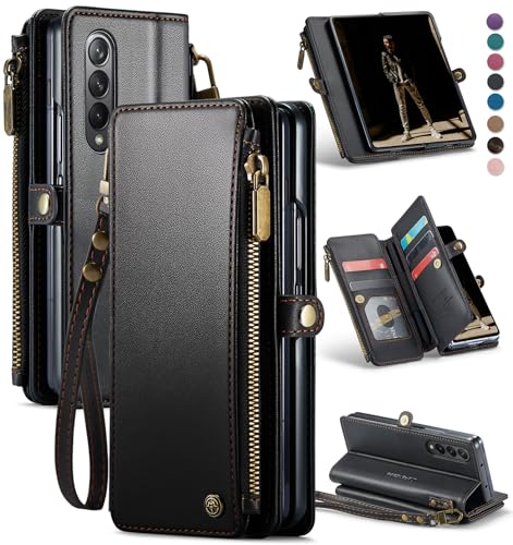 Defencase Galaxy Z Fold 3 Handyhülle, Samsung Z Fold 3 Hülle mit Stifthalterschlitz, RFID-Blockierung, Samsung Galaxy Z Fold 3 Wallet Case für Damen Herren mit Kartenhalter Reißverschluss Handschlaufe Defencase Galaxy Z Fold 3 Handyhülle, Samsung Z Fold 3 Hülle mit Stifthalterschlitz, RFID-Blockierung, Samsung Galaxy Z Fold 3 Wallet Case für Damen Herren mit Kartenhalter Reißverschluss Handschlaufe von Defencase