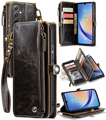 Defencase Samsung Galaxy A54 5G Hülle, Samsung A54 5G Hülle Brieftasche für Damen und Herren, langlebiges Leder, magnetischer Klapp-Armband, Reißverschluss, Handyhülle für Galaxy A54 5G, Luxus Kaffee von Defencase