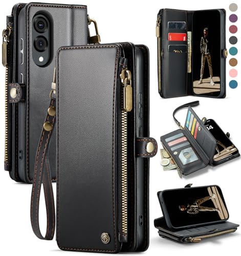 Defencase Schutzhülle für Galaxy S25 Edge mit RFID-blockierendem Kartenhalter für Damen und Herren, elegantes PU-Leder, Magnetverschluss, Flip-Riemen, Reißverschluss, Handy-Brieftaschen-Schutzhülle von Defencase