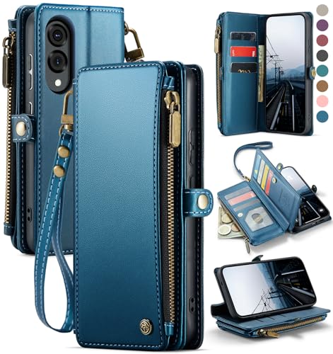 Defencase Schutzhülle für Galaxy S25 Edge mit RFID-blockierendem Kartenhalter für Damen und Herren, elegantes PU-Leder, Magnetverschluss, Flip-Riemen, Reißverschluss, Handy-Brieftaschen-Schutzhülle von Defencase