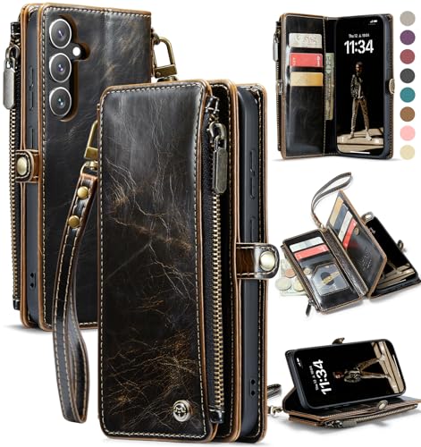 Defencase Schutzhülle für Samsung Galaxy S24 FE 5G 17 cm (6,7 Zoll), mit RFID-blockierendem Kartenhalter für Damen und Herren, PU-Leder, Magnetverschluss, Flip-Reißverschluss, Brieftasche, Handyhülle von Defencase