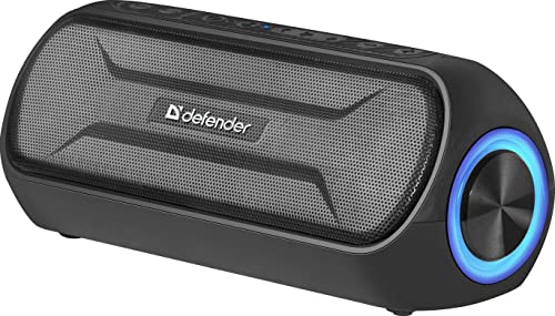 Defender Bluetooth Box Enjoy S1000 mit LED-Licht Stereo Sound - Tragbarer Lautsprecher mit kraftvollem Bass - Musikbox mit integriertem Mikrofon für zu Hause und unterwegs, schwarz von Defender Global
