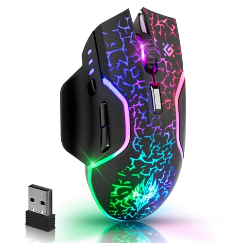 Defender Oneshot kabellose Gaming Maus 3200 DPI, 5 programmierbare Tasten, mehrfarbige RGB-Beleuchtung, bis zu 240 hrs Akkulaufzeit, Computermaus für PC, Mac, Laptop, Schwarz von Defender Global