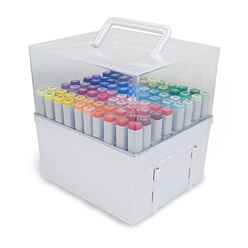 Deflecto Marker Organizer Ziehharmonika, für bis zu 80 Marker, Pinsel oder Stifte, 4 Aufbewahrungsboxen, transparenter Deckel, Stiftehalter, Schreibtisch, Organisation, Stifteköcher von Deflecto