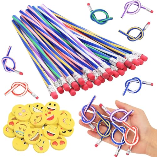 24 Stück Biegebleistifte und 24 Stück Smiley Radiergummis, Bunt Biegsame Bleistifte mit Emoji Radiergummis, Ideale kleine Geschenke 24 Stück Biegebleistifte und 24 Stück Smiley Radiergummis, Bunt Biegsame Bleistifte mit Emoji Radiergummis, Ideale kleine Geschenke von Defresit