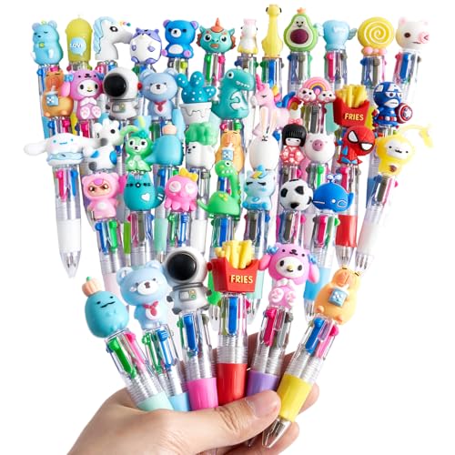 Defresit 40 Stück niedlicher mehrfarbiger Kugelschreiber, mehrfarbige Stifte, All-in-One, lustiges Cartoon-4-Farben-Stift-Set, 4-in-1-Stifte für Kinder, Cartoon-Tierstift, Partytütenfüller für Kinder von Defresit