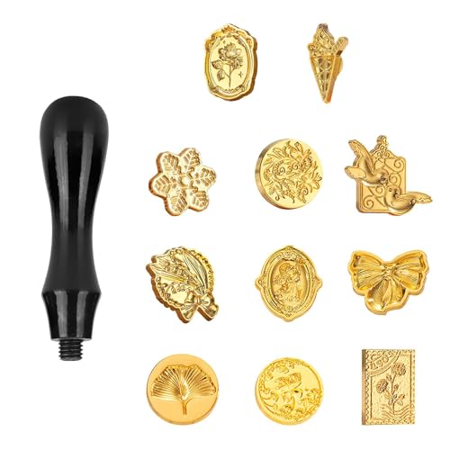 Wachssiegel Stempel Set, Siegelstempel, Kupfer Wachs Siegel Stempel Kit mit 11 Stück Wachs Stempel 1 Retro Siegelstempel, Wachssiegeln mit Holzgriff für Karten, Briefe, Geschenkverpackungen Wachssiegel Stempel Set, Siegelstempel, Kupfer Wachs Siegel Stempel Kit mit 11 Stück Wachs Stempel 1 Retro Siegelstempel, Wachssiegeln mit Holzgriff für Karten, Briefe, Geschenkverpackungen von Defresit