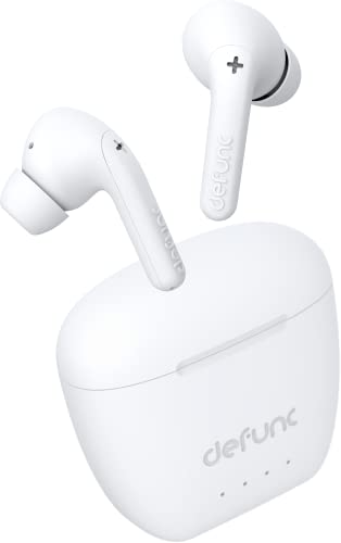 Defunc True Audio In-Ear True Wireless Ohrhörer, geringe Latenz, Bluetooth 5.3 Dual Kopfhörer, 30 Min. Schnellladekoffer, Touch-Steuerung, IPX4 wasserdicht & 3 Ohrstöpsel-Größen, Weiß von Defunc