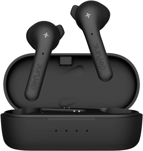 Defunc True Wireless Earbuds True Basic IPX4 wasserdichte In-Ear-Kopfhörer 5.0 Bluetooth Stereo Kopfhörer integriertes Mikrofon, Lange Spielzeit & Ladehülle (schwarz) von Defunc