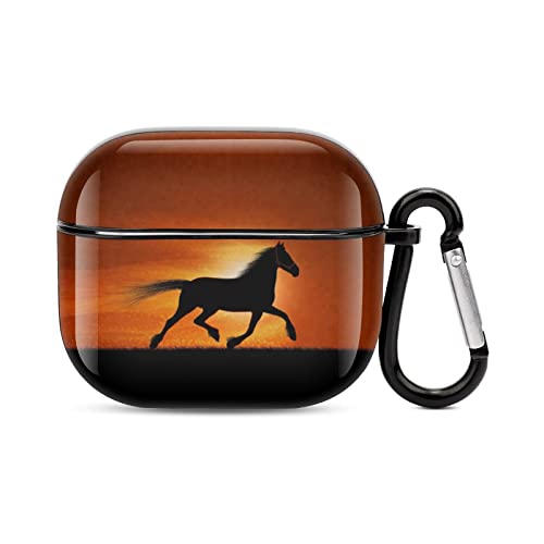 Sunset Horse Silhouette AirPods 3 Case Cover Geschenke mit Schlüsselanhänger, Stoßdämpfung, weiche Abdeckung, AirPods 3 Kopfhörer-Schutzhülle für Männer und Frauen von Degost