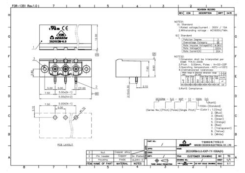 Degson Stiftgehäuse-Platine Polzahl Gesamt 6 Rastermaß: 5mm 2EDGRM-5.0-06P-14-100A(H) von Degson