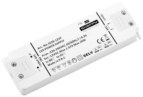 Dehner Elektronik SS 20-12VF LED-Trafo Konstantspannung 20W 1.67A 12 V/DC Möbelzulassung, Überlast von Dehner Elektronik