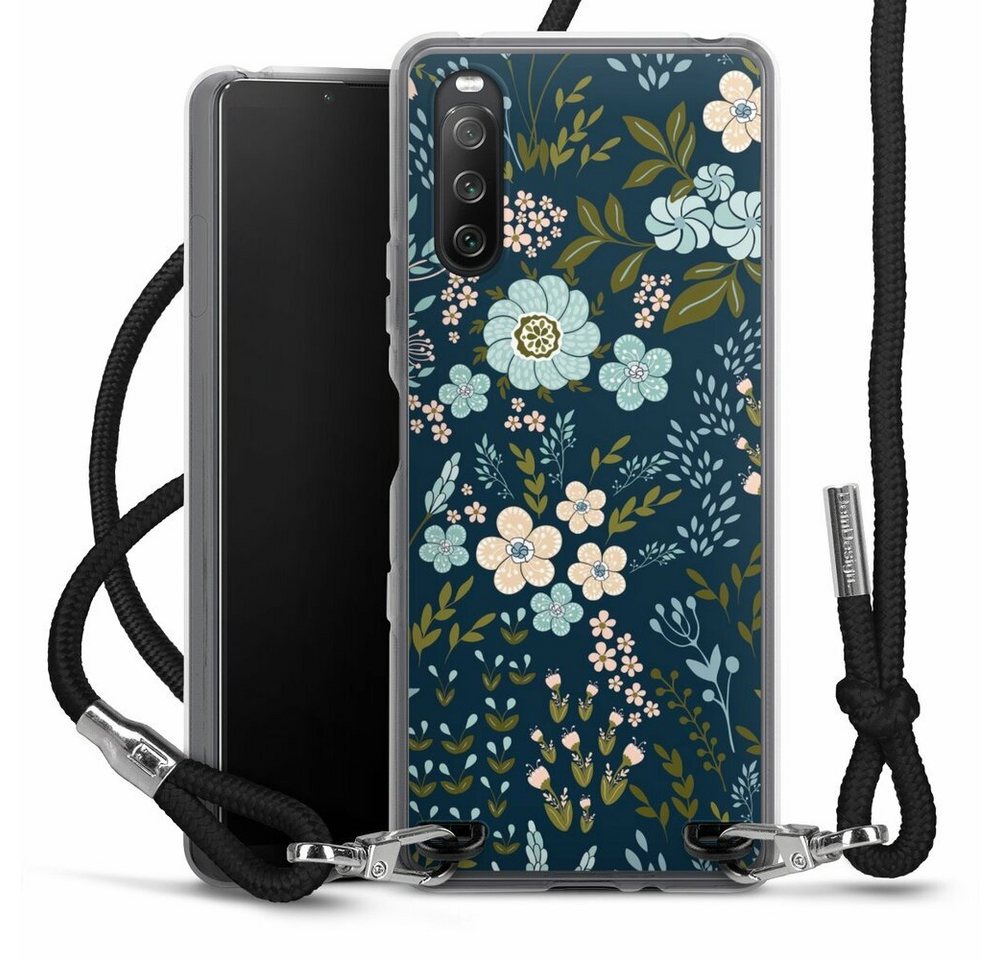 DeinDesign Handyhülle Blumen Muster Blau Floral Autumn 4, Sony Xperia 10 III Handykette Hülle mit Band Case zum Umhängen von DeinDesign