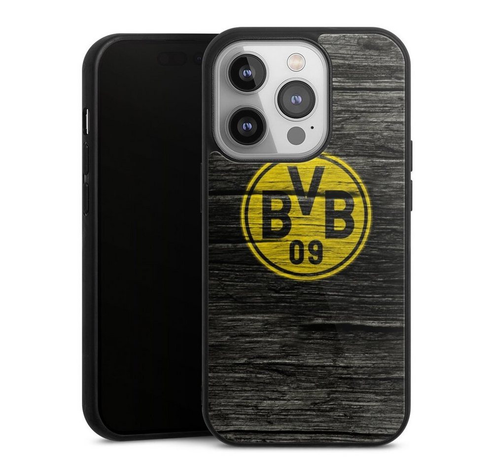 DeinDesign Handyhülle Borussia Dortmund BVB Holzoptik BVB Holzoptik, Apple iPhone 14 Pro Gallery Case Glas Hülle von DeinDesign