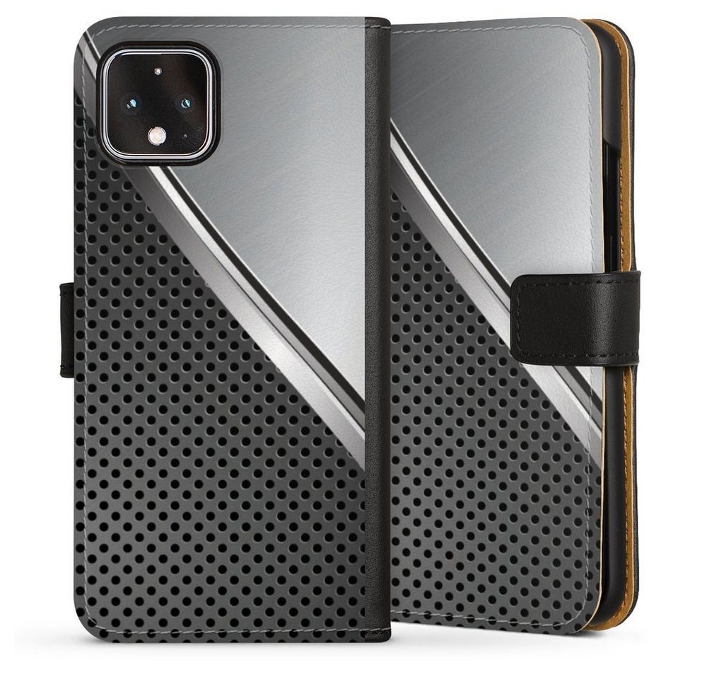 DeinDesign Handyhülle Carbon Stahl Metall Duo Metal Surface, Google Pixel 4 Hülle Handy Flip Case Wallet Cover Handytasche Leder von DeinDesign
