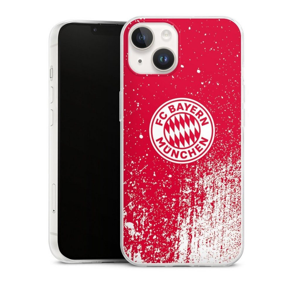 DeinDesign Handyhülle FC Bayern München Offizielles Lizenzprodukt FCB Splatter Rot - FCB, Apple iPhone 14 Slim Case Silikon Hülle Ultra Dünn Schutzhülle von DeinDesign