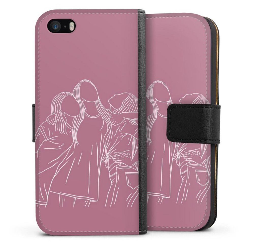 DeinDesign Handyhülle Freundinnen Line Art, Apple iPhone SE (2016-2019) Hülle Handy Flip Case Wallet Cover von DeinDesign