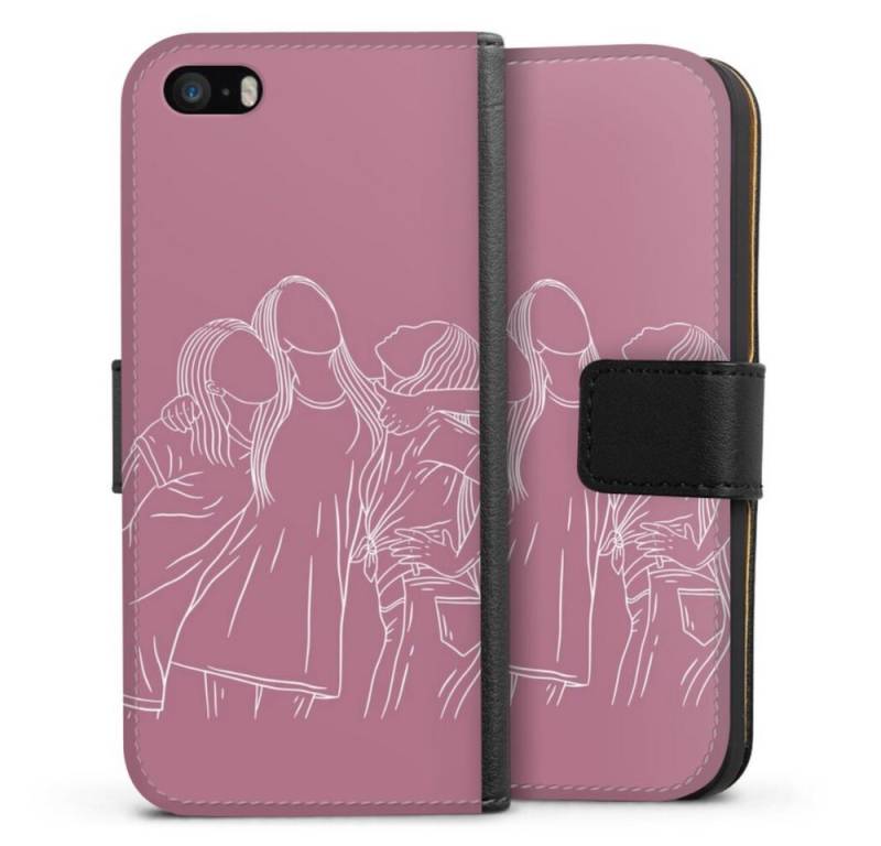 DeinDesign Handyhülle Freundinnen Line Art, Apple iPhone SE (2016-2019) Hülle Handy Flip Case Wallet Cover von DeinDesign
