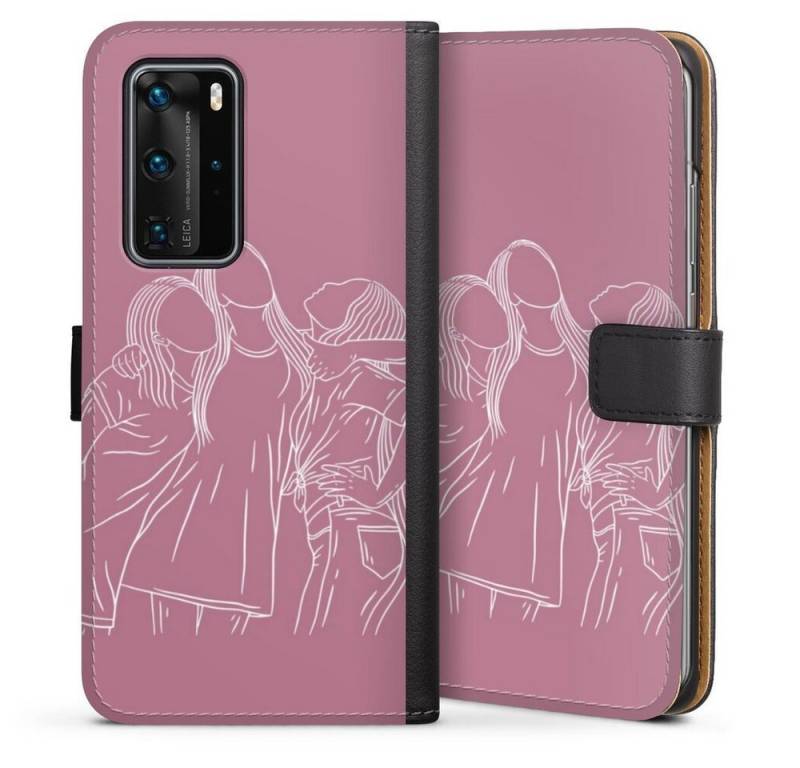 DeinDesign Handyhülle Freundinnen Line Art, Huawei P40 Pro Hülle Handy Flip Case Wallet Cover Handytasche Leder von DeinDesign