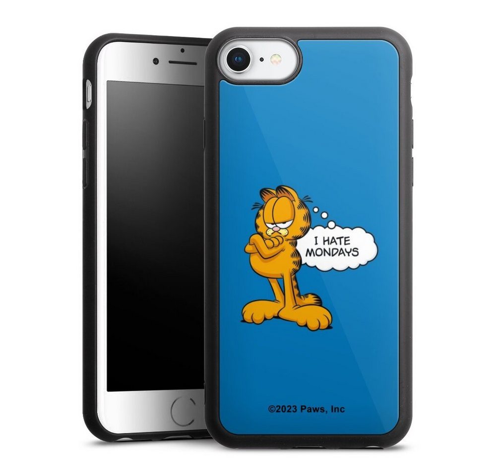 DeinDesign Handyhülle Garfield Katze Spruch Garfield I Hate Mondays Blue, Apple iPhone 7 Gallery Case Glas Hülle Schutzhülle 9H Gehärtetes Glas von DeinDesign