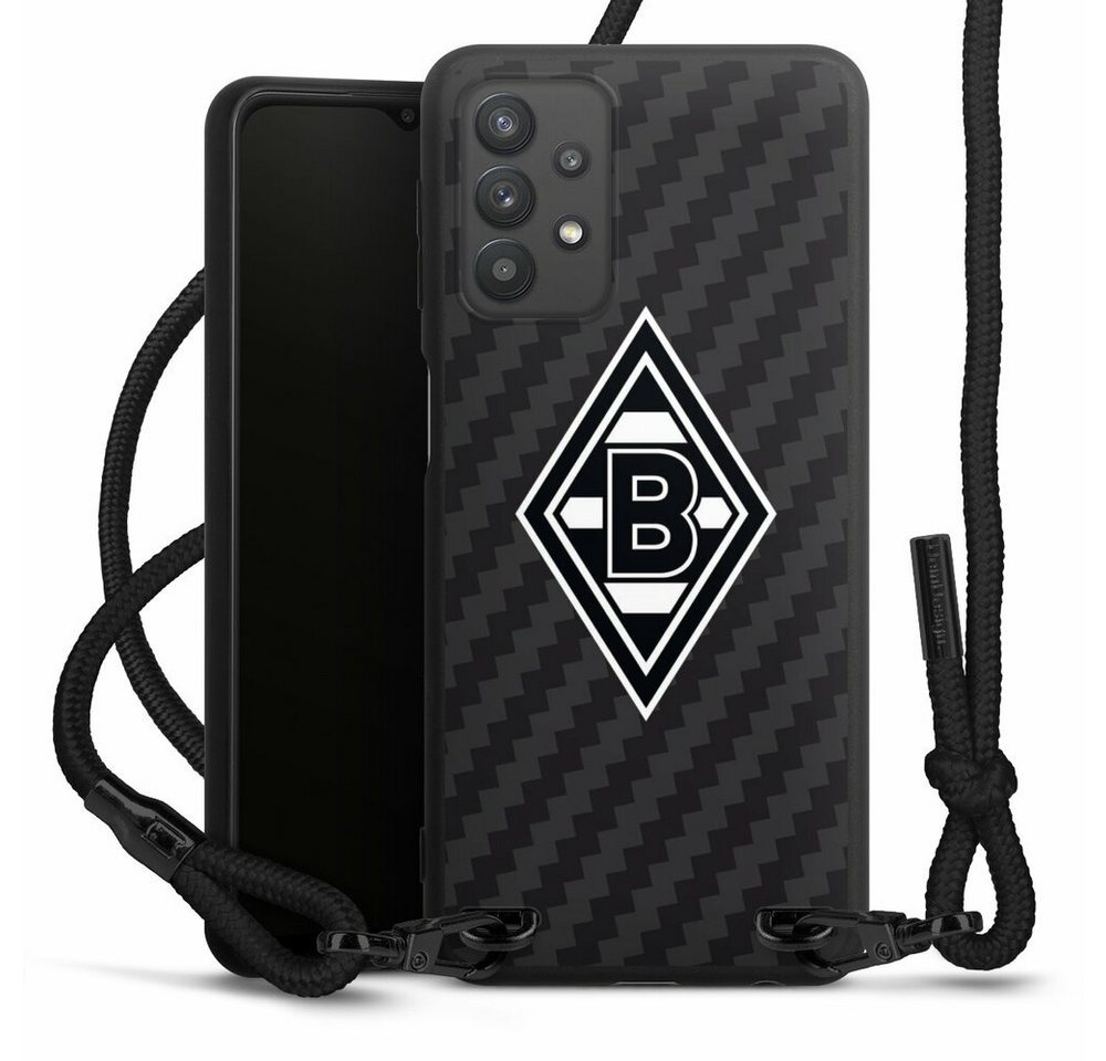 DeinDesign Handyhülle Gladbach Borussia Mönchengladbach Carbon Borussia Raute Carbon, Samsung Galaxy A32 5G Premium Handykette Hülle mit Band von DeinDesign