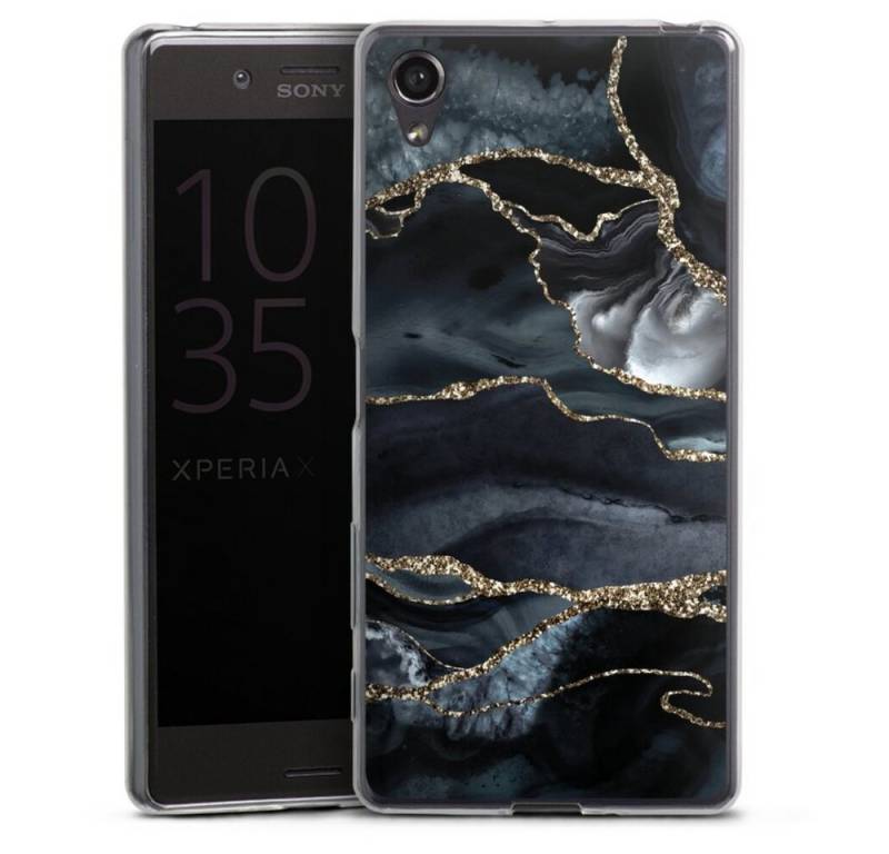 DeinDesign Handyhülle Glitzer Look Marmor Trends Dark marble gold Glitter look, Sony Xperia X Slim Case Silikon Hülle Ultra Dünn Schutzhülle von DeinDesign