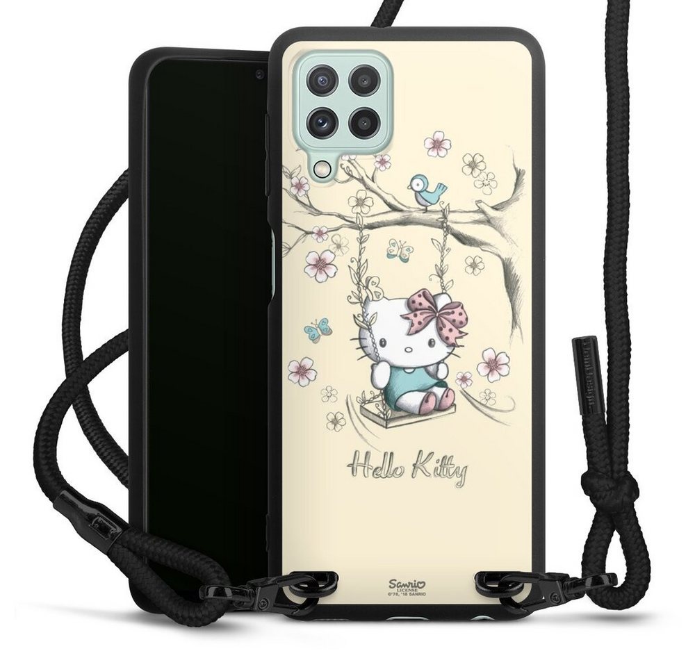 DeinDesign Handyhülle Hello Kitty Fanartikel Offizielles Lizenzprodukt Hello Kitty Natur, Samsung Galaxy A22 4G Premium Handykette Hülle mit Band von DeinDesign
