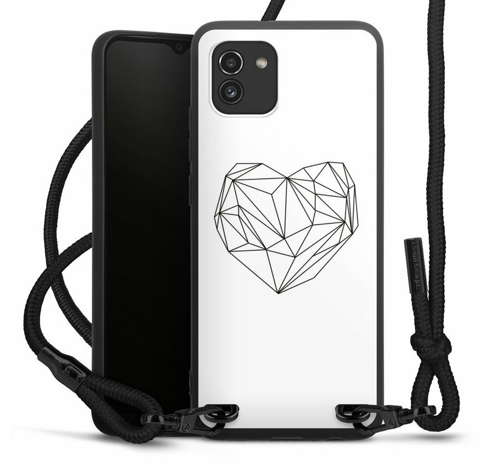 DeinDesign Handyhülle Herz Graphic Dreiecke Heart graphic white, Samsung Galaxy A03 Premium Handykette Hülle mit Band Case zum Umhängen von DeinDesign