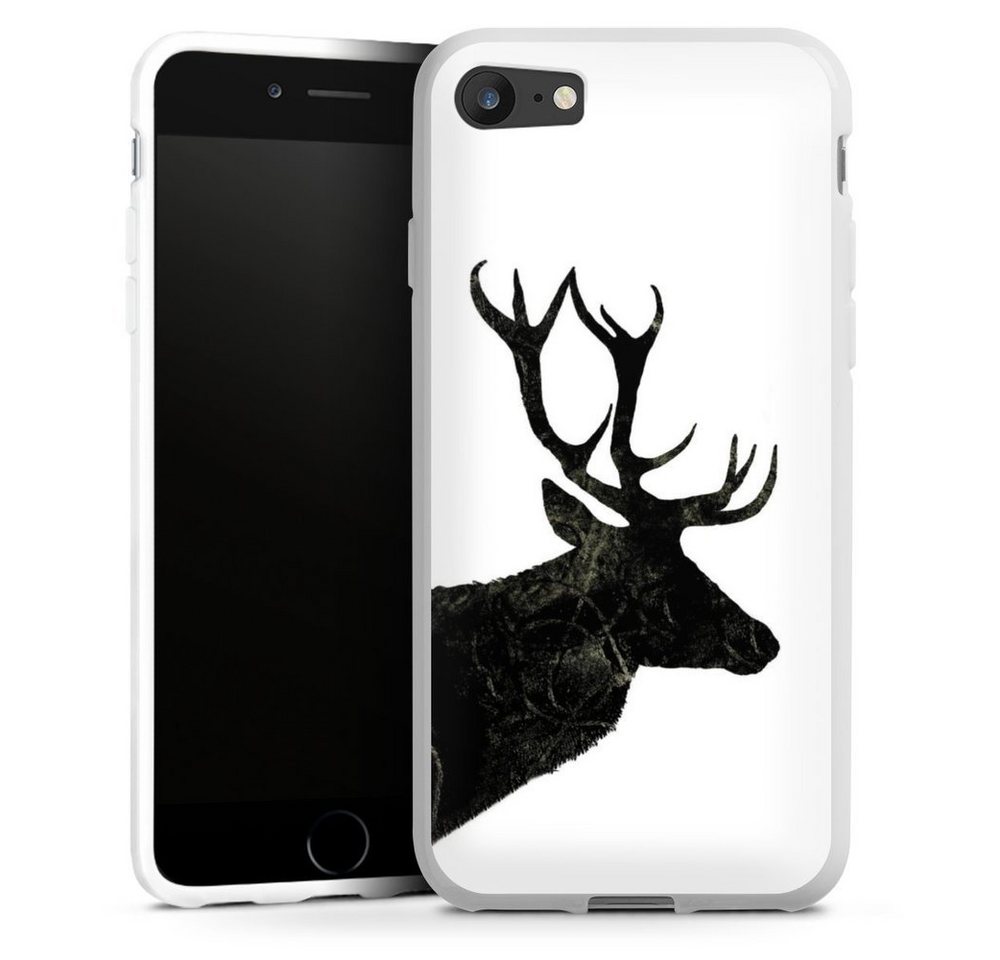 DeinDesign Handyhülle Hirsch Natur Kunst Hirsch Schwarz, Apple iPhone 7 Silikon Hülle Bumper Case Handy Schutzhülle von DeinDesign