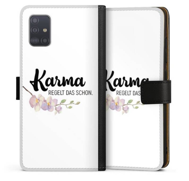 DeinDesign Handyhülle Karma regelt das schon, Samsung Galaxy A51 Hülle Handy Flip Case Wallet Cover von DeinDesign