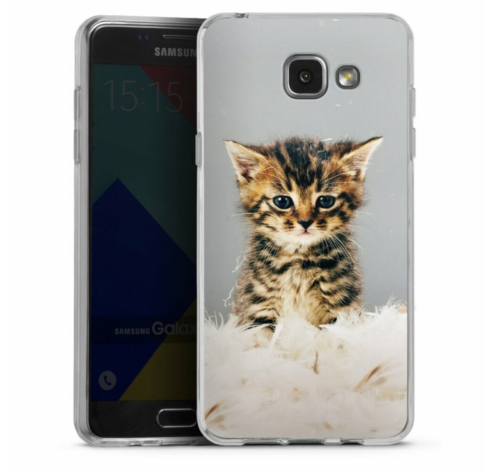 DeinDesign Handyhülle Katze Haustier Feder Kitty, Samsung Galaxy A5 (2016) Silikon Hülle Bumper Case Handy Schutzhülle von DeinDesign