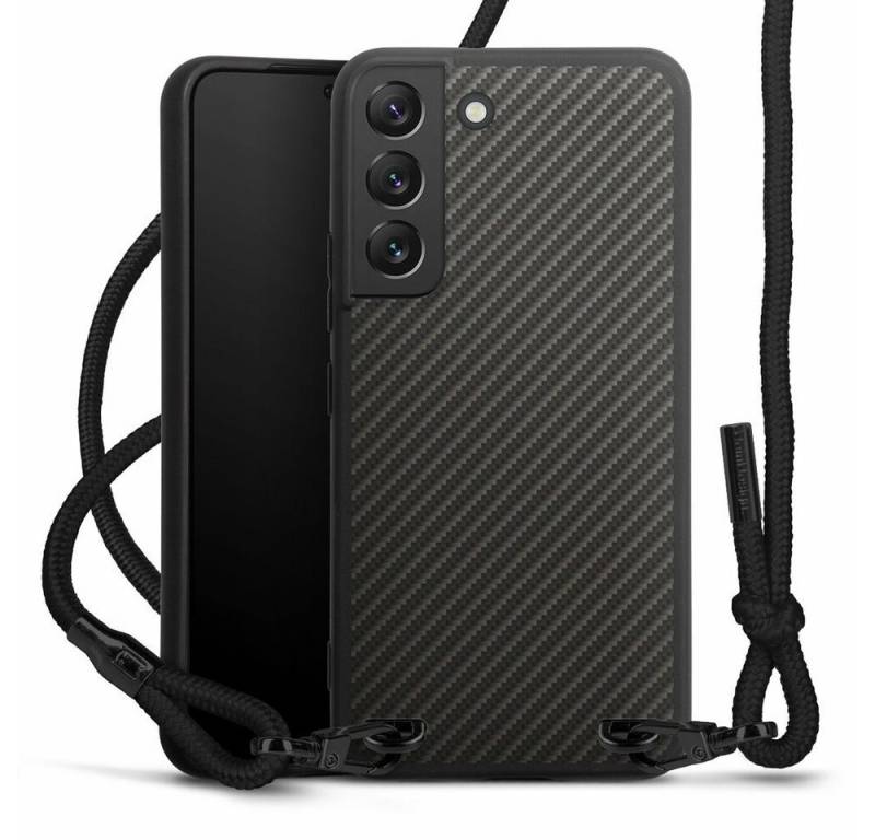 DeinDesign Handyhülle Metallic Look Muster Carbon Carbon, Samsung Galaxy S22 Premium Handykette Hülle mit Band Case zum Umhängen von DeinDesign