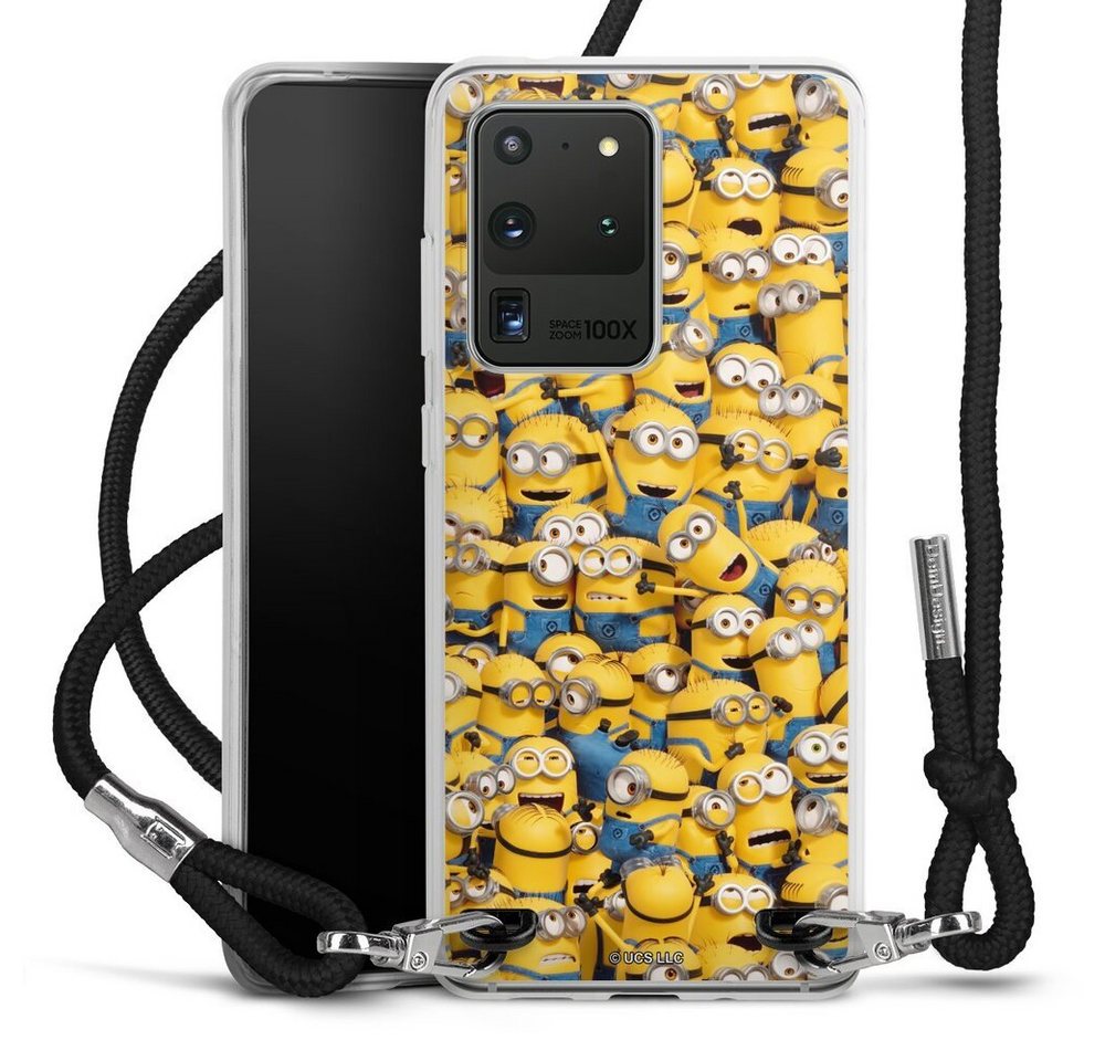 DeinDesign Handyhülle Minions Muster Ich – Einfach unverbesserlich Minions Pattern, Samsung Galaxy S20 Ultra Handykette Hülle mit Band Case zum Umhängen von DeinDesign