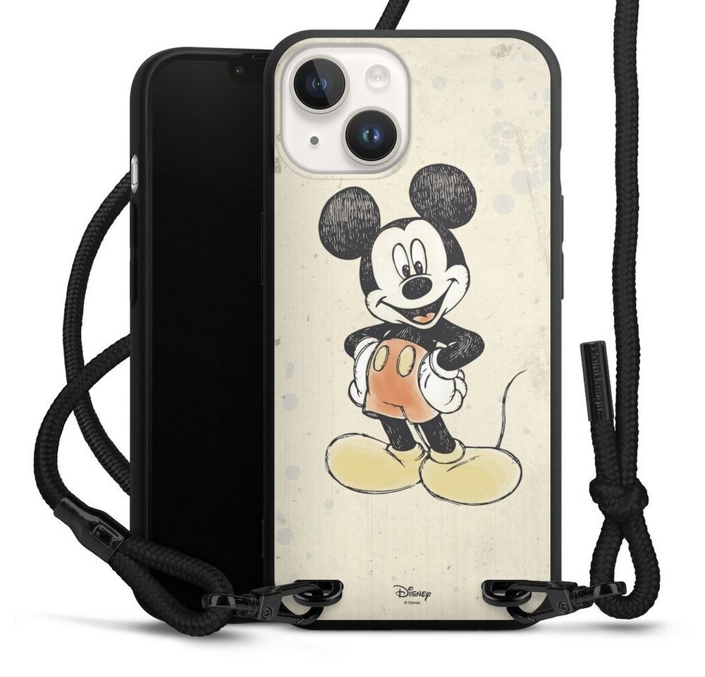 DeinDesign Handyhülle Offizielles Lizenzprodukt Mickey & Minnie Mouse Wasserfarbe, Apple iPhone 15 Premium Handykette Hülle mit Band Case zum Umhängen von DeinDesign