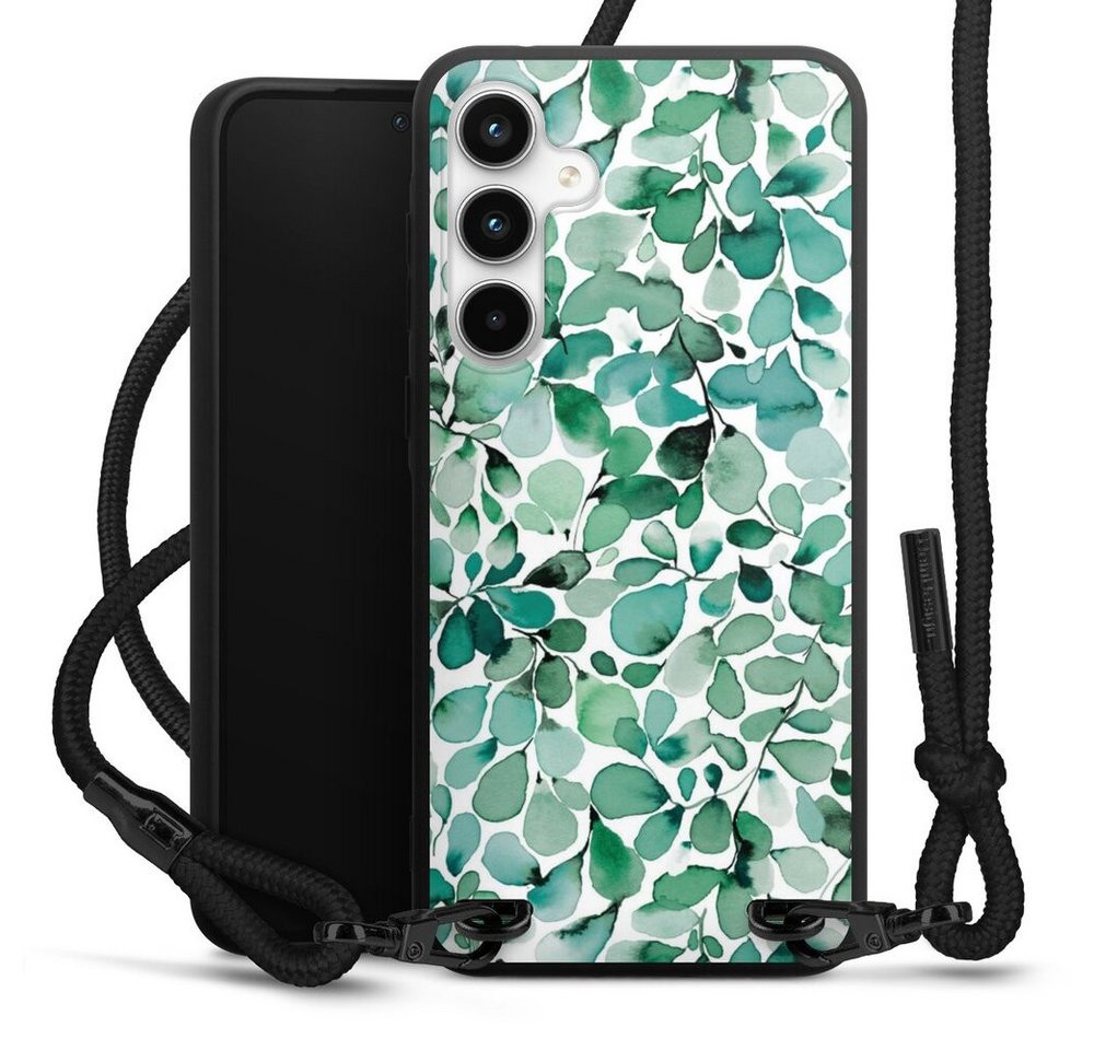 DeinDesign Handyhülle Pastell Wasserfarbe Blätter Watercolor Pattern Leaffy Leaves, Samsung Galaxy A35 5G Premium Handykette Hülle mit Band von DeinDesign