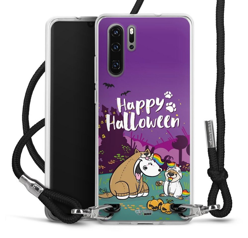 DeinDesign Handyhülle Pummeleinhorn Bisu Happy Halloween, Huawei P30 Pro Handykette Hülle mit Band Case zum Umhängen von DeinDesign