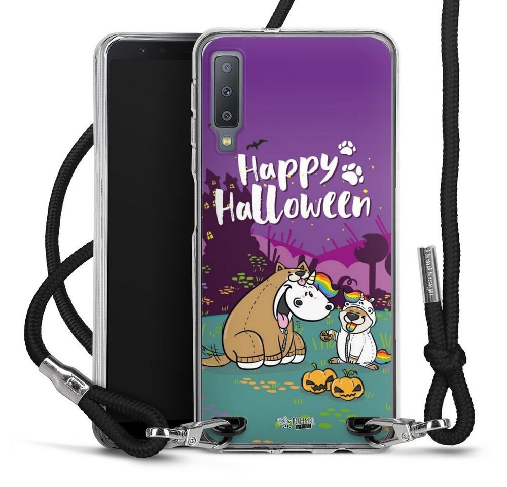 DeinDesign Handyhülle Pummeleinhorn Bisu Happy Halloween, Samsung Galaxy A7 Duos (2018) Handykette Hülle mit Band von DeinDesign