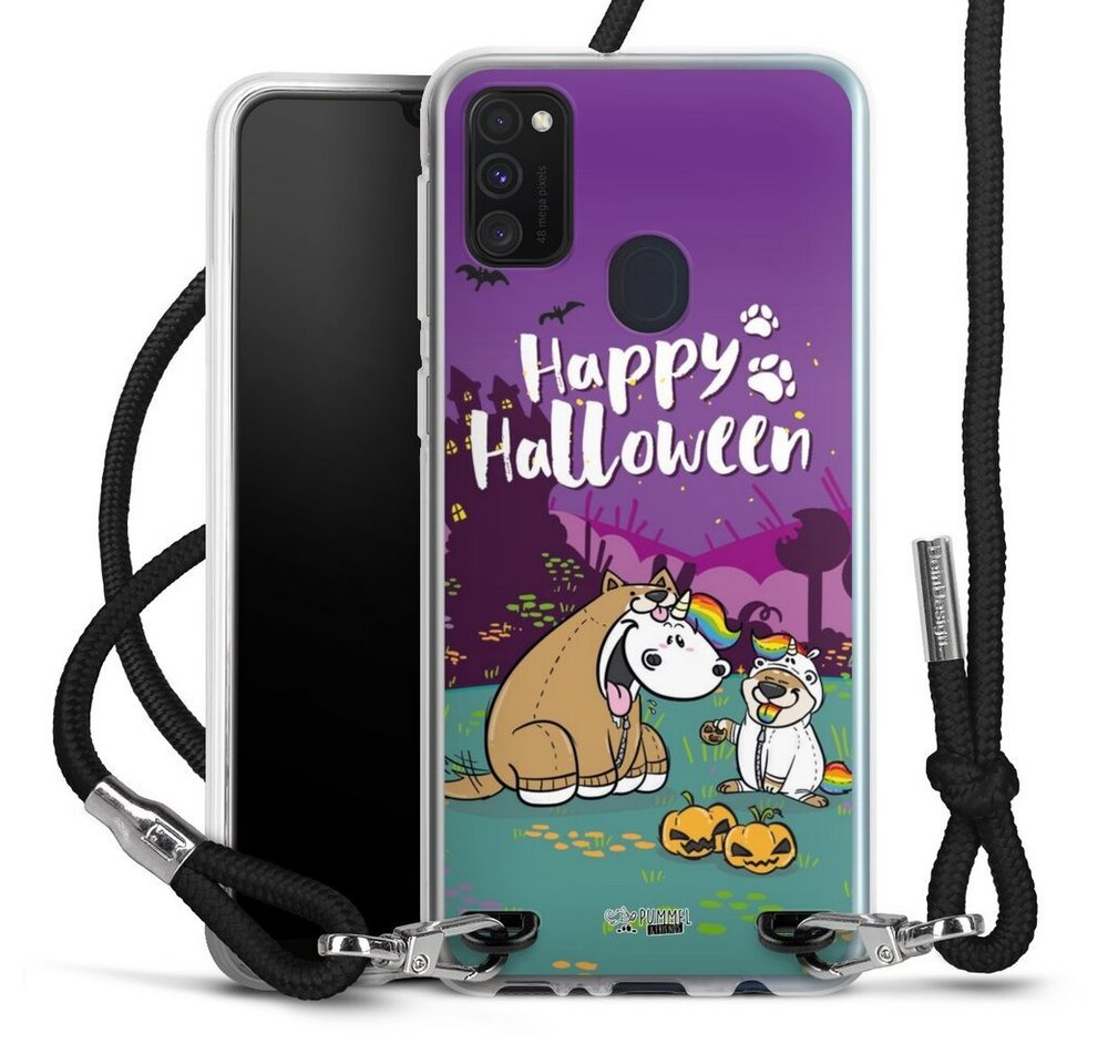 DeinDesign Handyhülle Pummeleinhorn Bisu Happy Halloween, Samsung Galaxy M21 Handykette Hülle mit Band Case zum Umhängen von DeinDesign