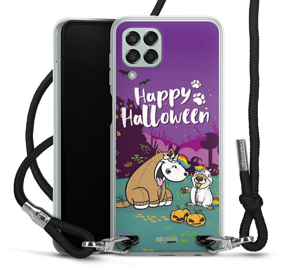 DeinDesign Handyhülle Pummeleinhorn Bisu Happy Halloween, Samsung Galaxy M33 5G Handykette Hülle mit Band Case zum Umhängen von DeinDesign