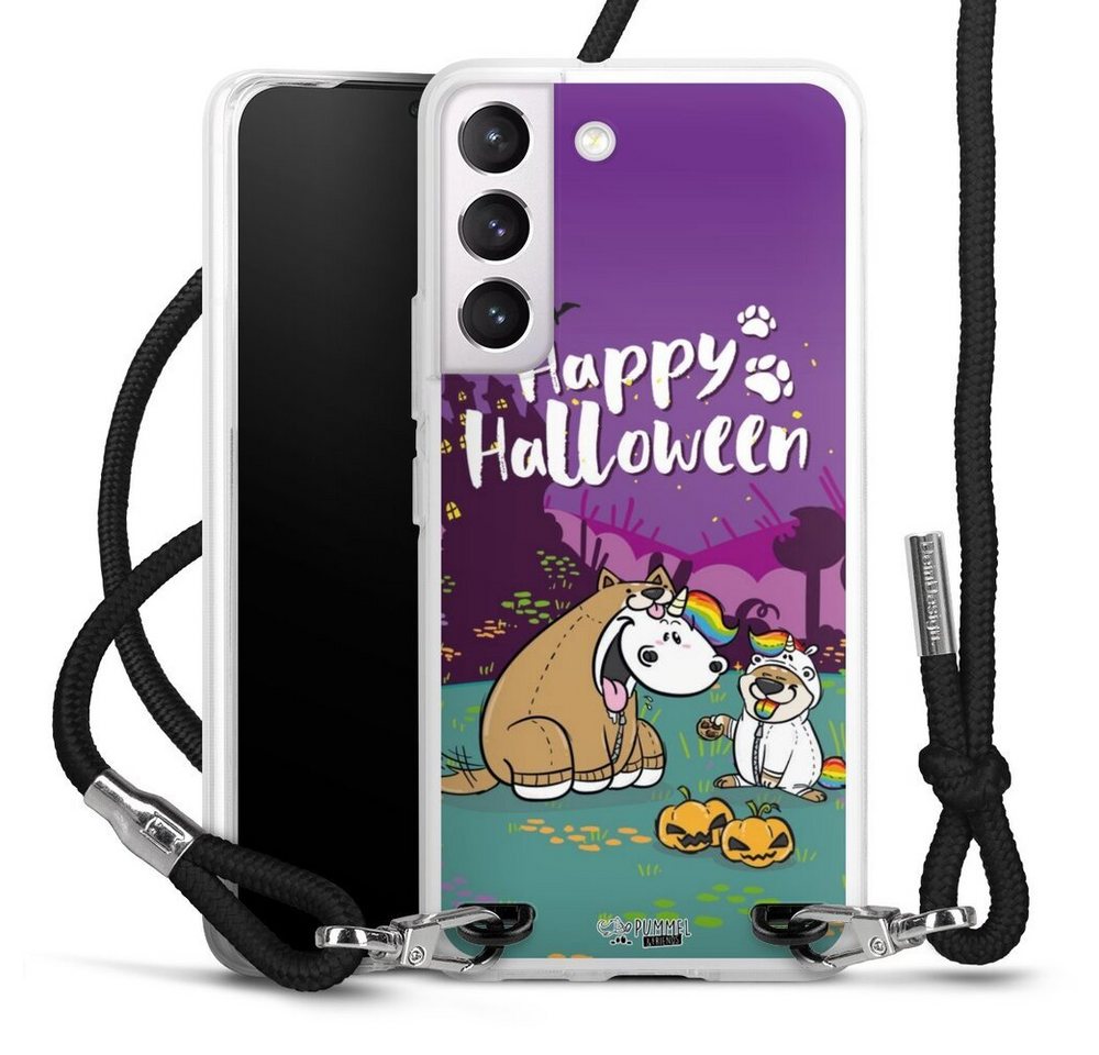 DeinDesign Handyhülle Pummeleinhorn Bisu Happy Halloween, Samsung Galaxy S22 Handykette Hülle mit Band Case zum Umhängen von DeinDesign