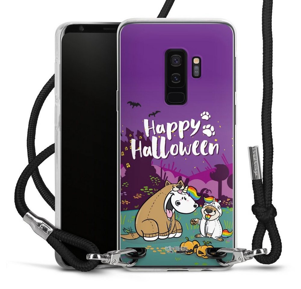 DeinDesign Handyhülle Pummeleinhorn Bisu Happy Halloween, Samsung Galaxy S9 Plus Handykette Hülle mit Band Case zum Umhängen von DeinDesign
