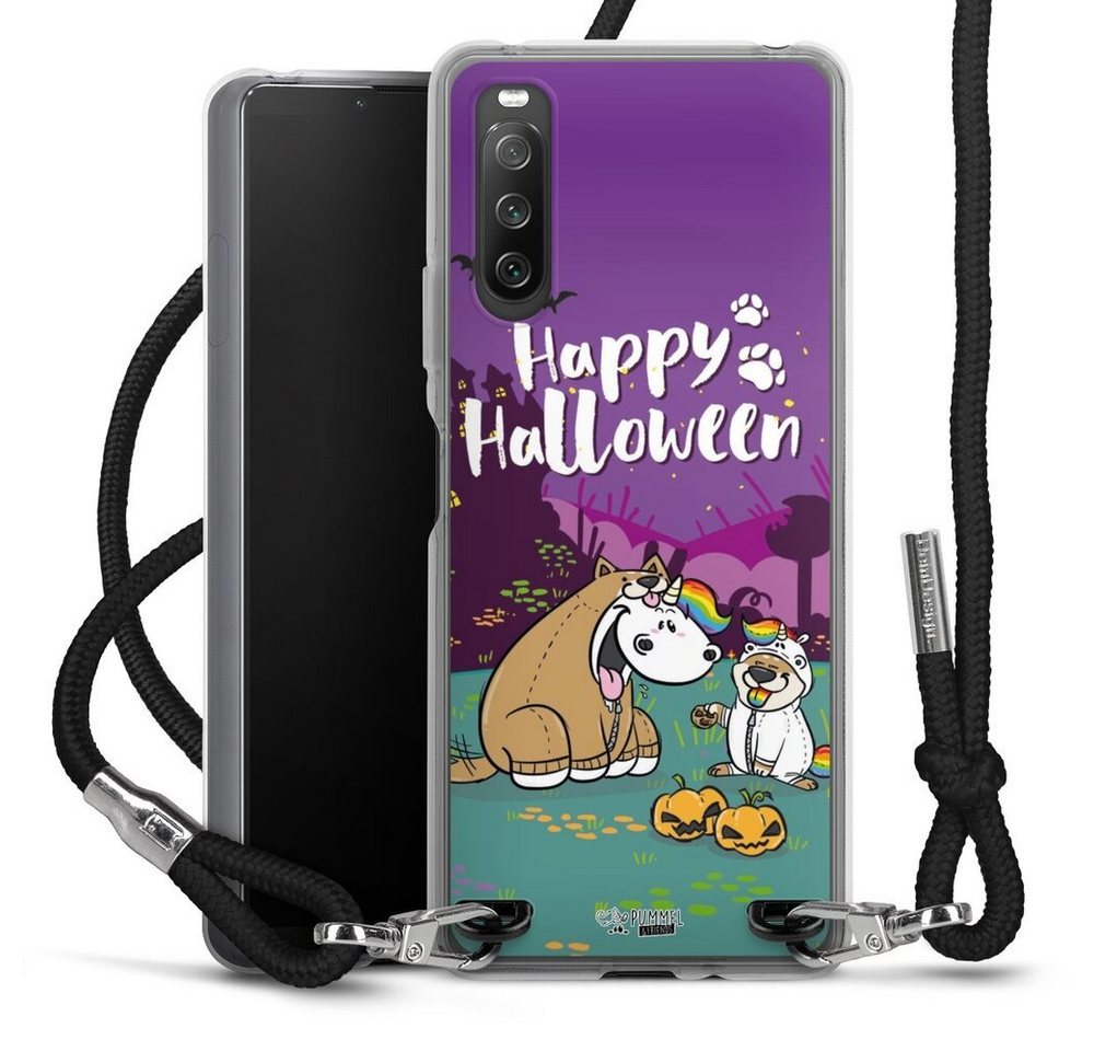 DeinDesign Handyhülle Pummeleinhorn Bisu Happy Halloween, Sony Xperia 10 IV Handykette Hülle mit Band Case zum Umhängen von DeinDesign