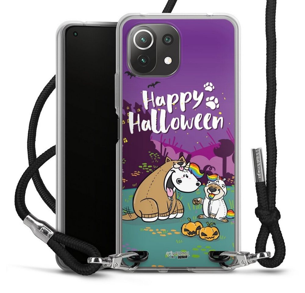 DeinDesign Handyhülle Pummeleinhorn Bisu Happy Halloween, Xiaomi Mi 11 Lite Handykette Hülle mit Band Case zum Umhängen von DeinDesign